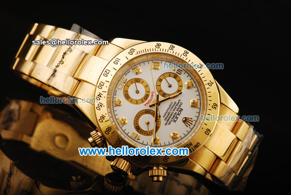Rolex Daytona Automatic Movement Full Gold with White Dial and Diamond Markers - Click Image to Close