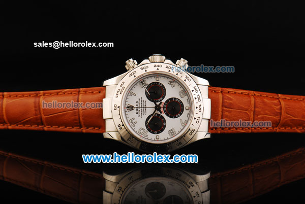 Rolex Daytona Chronograph Swiss Valjoux 7750 Automatic Movement Steel Case with White Dial and Brown Leather Strap - Click Image to Close