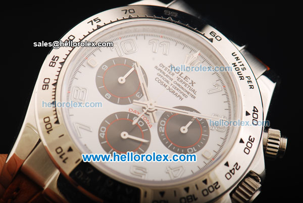 Rolex Daytona Chronograph Swiss Valjoux 7750 Automatic Movement Steel Case with White Dial and Brown Leather Strap - Click Image to Close