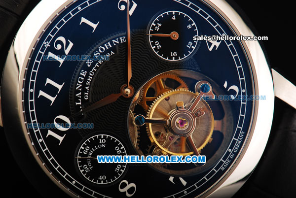 A.Lange&Sohne Swiss Tourbillon Manual Winding Movement Steel Case with Black Dial and Black Leather Strap - Click Image to Close