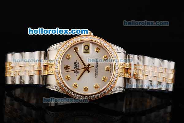 Rolex Datejust Automatic Movement White Dial with Two Tone Strap and Diamond Bezel - Click Image to Close