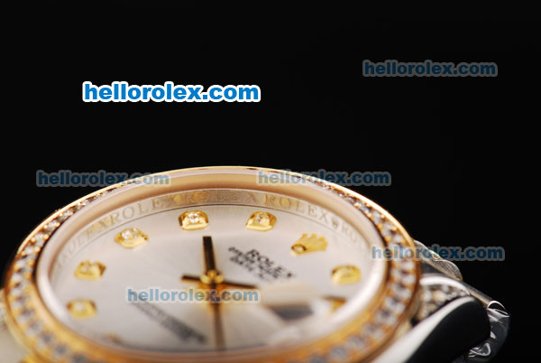 Rolex Datejust Automatic Movement White Dial with Two Tone Strap and Diamond Bezel - Click Image to Close