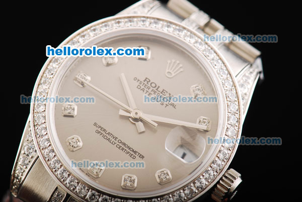 Rolex Datejust Automatic Movement Grey Dial with Diamond Markers and Diamond Bezel - Click Image to Close