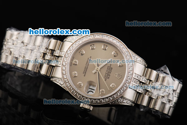 Rolex Datejust Automatic Movement Grey Dial with Diamond Markers and Diamond Bezel - Click Image to Close