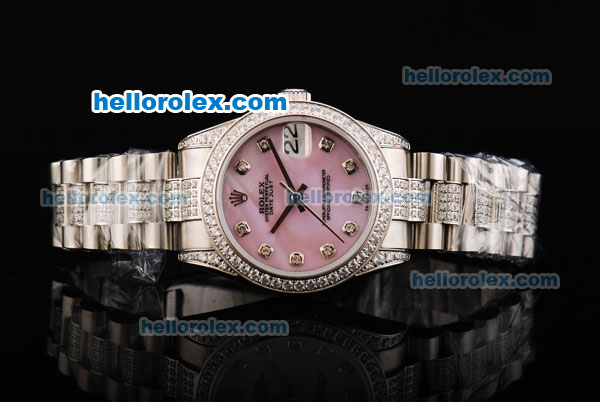 Rolex Datejust Automatic Movement Pink MOP Dial with Diamond Markers and Diamond Bezel - Click Image to Close
