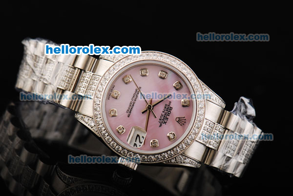 Rolex Datejust Automatic Movement Pink MOP Dial with Diamond Markers and Diamond Bezel - Click Image to Close