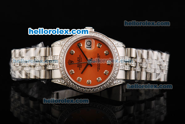 Rolex Datejust Automatic Movement Orange Dial with Diamond Markers and Diamond Bezel - Click Image to Close