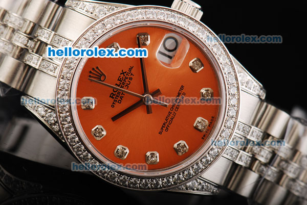 Rolex Datejust Automatic Movement Orange Dial with Diamond Markers and Diamond Bezel - Click Image to Close