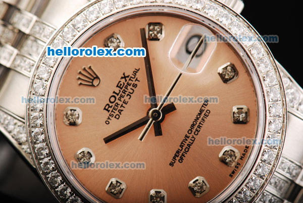 Rolex Datejust Automatic Movement Diamond Case with Diamond Bezel and Diamond Markers - Click Image to Close