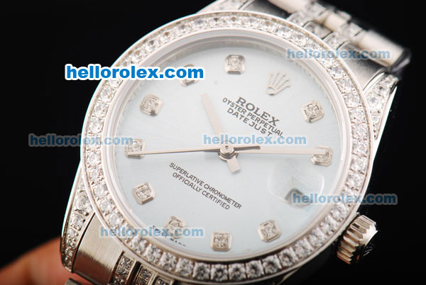 Rolex Datejust Automatic Movement Blue Dial with Diamond Markers and Diamond Bezel - Click Image to Close
