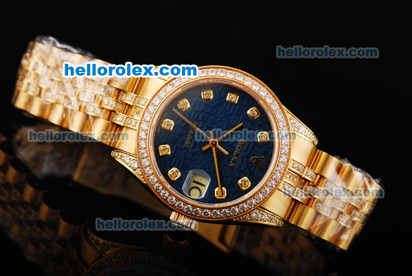 Rolex Datejust Automatic Movement Golden Case With Blue Dial and Diamond Bezel - Click Image to Close