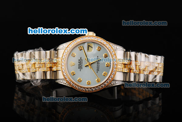 Rolex Datejust Automatic Movement with Blue Dial and Diamond Bezel and Two Tone Strap - Click Image to Close