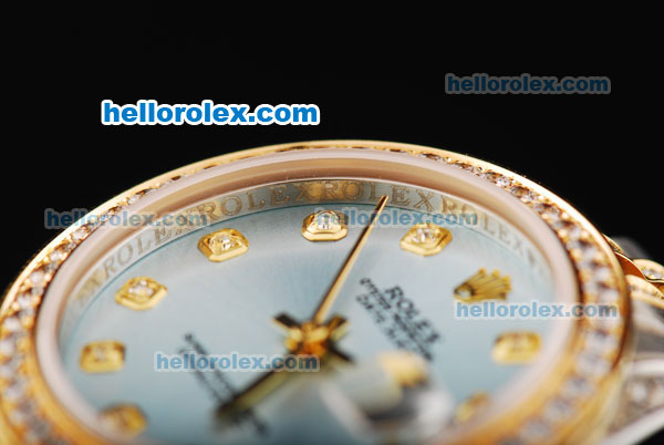 Rolex Datejust Automatic Movement with Blue Dial and Diamond Bezel and Two Tone Strap - Click Image to Close