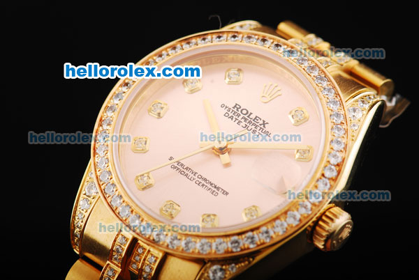 Rolex Datejust Automatic Movement Golden Case with Orange Dial and Diamond Bezel - Click Image to Close