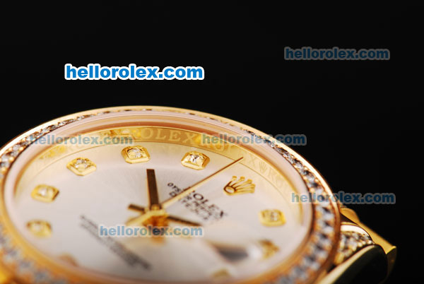 Rolex Datejust Automatic Movement Golden Case and Golden Strap with White Dial and Diamond Markers - Click Image to Close