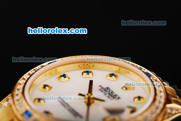 Rolex Datejust Automatic Movement Golden Case with White Dial and Blue Diamond Markers - Click Image to Close