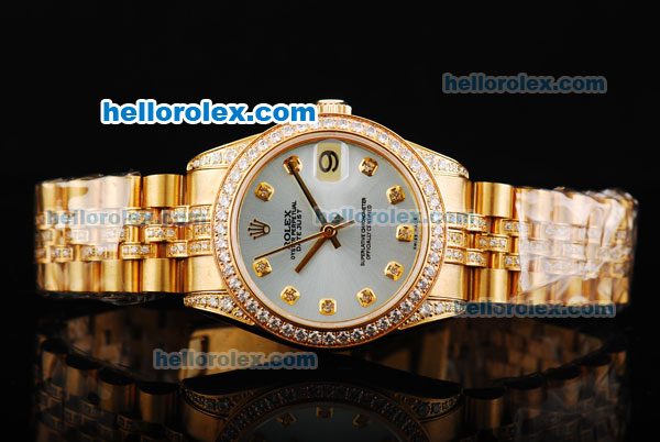 Rolex Datejust Automatic Movement Golden Case with Blue Dial and Diamond Bezel - Click Image to Close