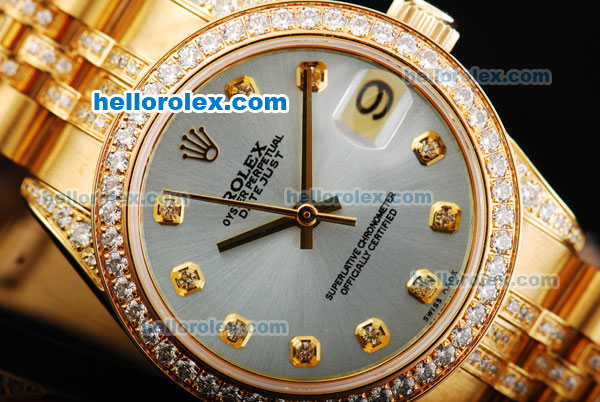 Rolex Datejust Automatic Movement Golden Case with Blue Dial and Diamond Bezel - Click Image to Close