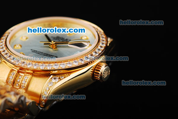 Rolex Datejust Automatic Movement Golden Case with Blue Dial and Diamond Bezel - Click Image to Close