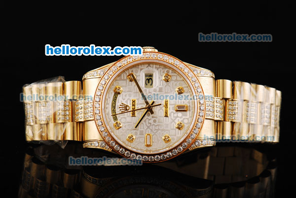 Rolex Day Date Automatic Movment Golden Case with Diamond Bezel and Diamond Markers - Click Image to Close