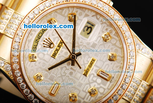 Rolex Day Date Automatic Movment Golden Case with Diamond Bezel and Diamond Markers - Click Image to Close
