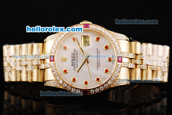 Rolex Datejust Automatic Movement Golden Case with White MOP Dial and Pink Diamond Markers - Click Image to Close