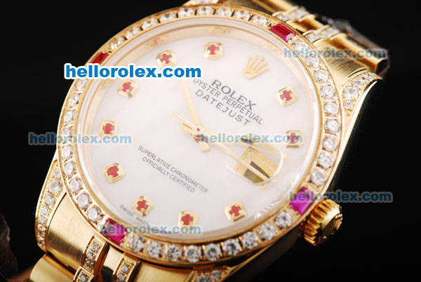 Rolex Datejust Automatic Movement Golden Case with White MOP Dial and Pink Diamond Markers - Click Image to Close