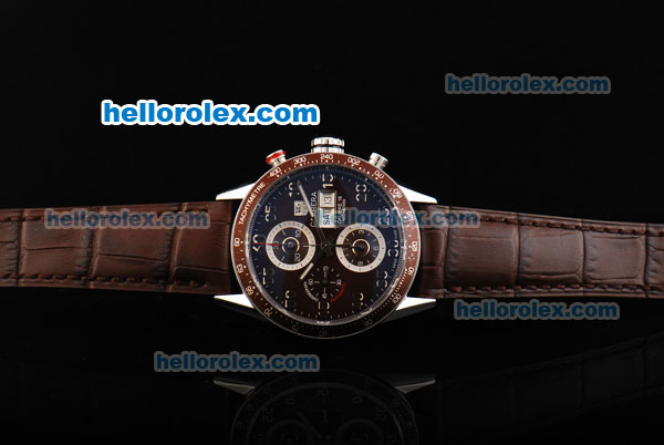 Tag Heuer Carrera Swiss Valjoux 7750 Automatic Movement Brown Dial with Brown Leather Strap - Click Image to Close