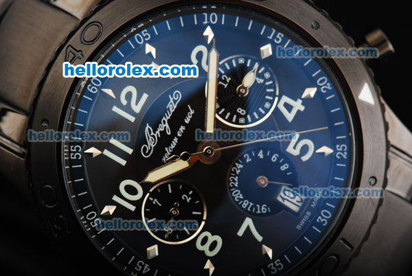 Breguet Type XX Automatic Movement PVD Case with Black Dial and PVD Strap-Green Numeral Markers - Click Image to Close