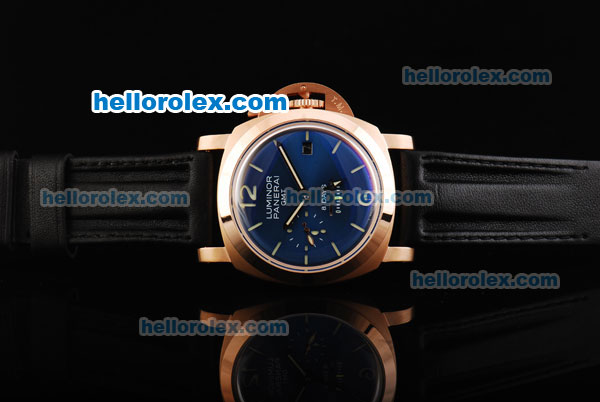 Panerai 1950 8 Days PAM289 Automatic Movement Rose Gold Case with Blue Dial and Black Strap - Click Image to Close