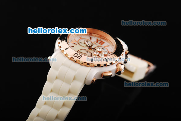 Chopard Happy Sport Swiss Quartz Movement Ceramic Case with Rose Gold Bezel and White Rubber Strap - Click Image to Close