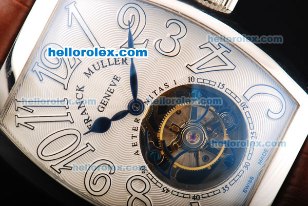 Franck Muller Swiss Tourbillon Manual Winding Movement White Dial with White Arab Numerals and Brown Leather Strap - Click Image to Close