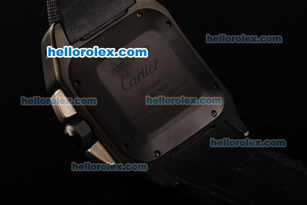 Cartier Santos Swiss Valjoux 7750 Automatic Movement PVD Case with Black Dial and Nylon Leather Strap - Click Image to Close