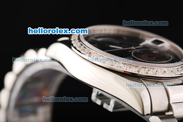 Rolex Day Date Oyster Perpetual Automatic Movement Black Dial with Diamond Bezel and SS Strap - Click Image to Close