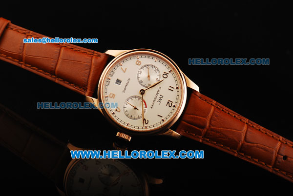 IWC Portuguese Automatic Movement Rose Gold Case with White Dial and Brown Leather Strap - Click Image to Close