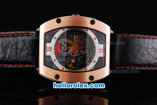 Richard Mille Tourbillon Gold Case with Red Marking and Black Leather Strap - Click Image to Close