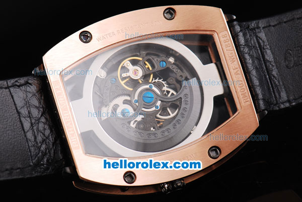 Richard Mille Tourbillon Gold Case with Red Marking and Black Leather Strap - Click Image to Close