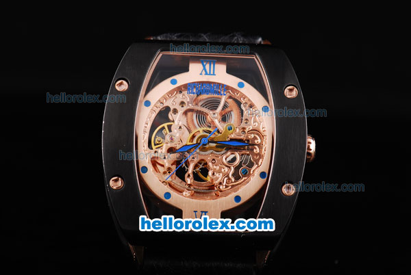 Richard Mille Tourbillon with PVD Case and Black Leather Strap - Click Image to Close