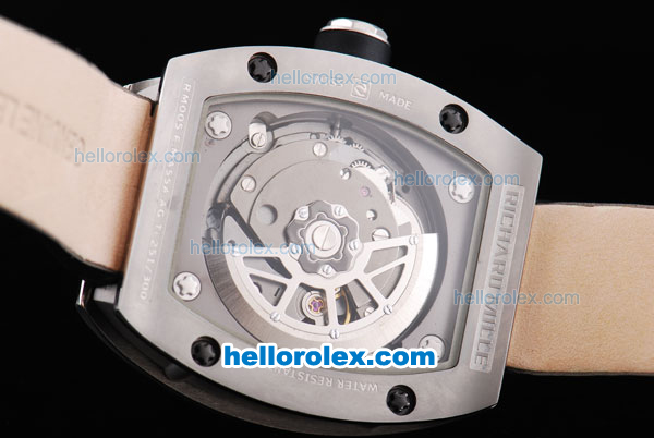 Richard Mille RM005 Automatic Movement Skeletonal Dial with Printed Arabic Numerals Markers and Leather Strap - Click Image to Close