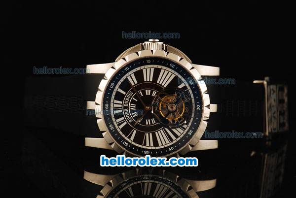Roger Dubuis Excalibur Swiss Tourbillon Manual Winding Movement Steel Case with White Markers and Black Rubber Strap - Click Image to Close