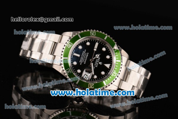 Rolex Submariner Swiss ETA 2836 Automatic Movement Steel Case with Black Dial and Green Bezel-White Hour Marker - Click Image to Close