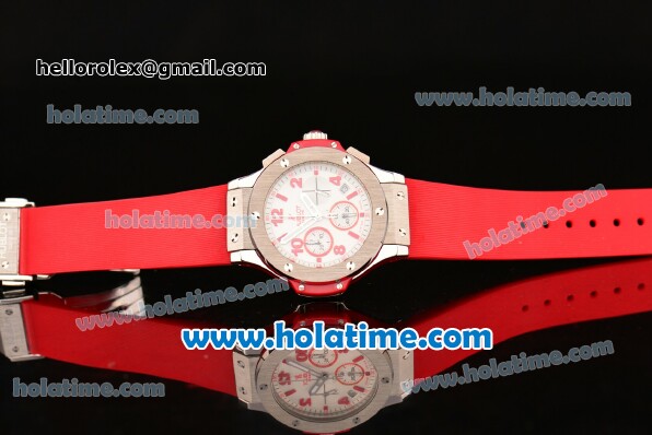 Hublot Big Bang Chronograph Miyota Quartz Movement Stainless Steel Case with White Dial and Red Rubber Strap-Lady Size - Click Image to Close