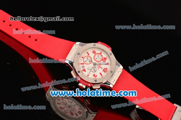 Hublot Big Bang Chronograph Miyota Quartz Movement Stainless Steel Case with White Dial and Red Rubber Strap-Lady Size - Click Image to Close